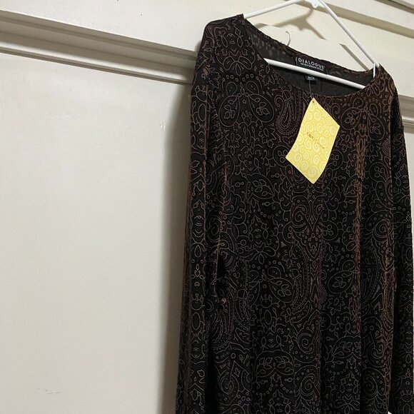 NWT - Dialogue long sleeve, brown tunic w/gold designs, size 3X - Picture 3 of 13